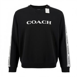 NWT Coach Womens Black Sweatshirt Logo Tape Crew Neck Casual Top Size Small